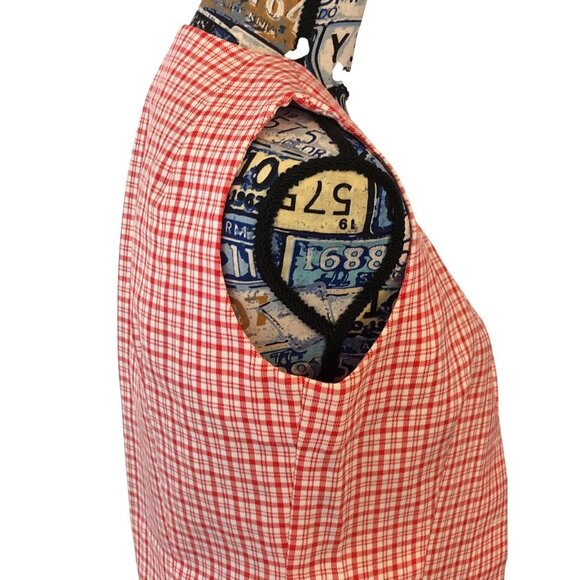 Vintage Style Handmade Tapered Darted Red White Striped Plaid Vest MEASUREMENTS - Picture 13 of 16